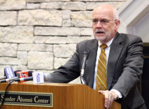 Flentje announces a $7.5 million scholarship program. The program will be available for incoming freshman and transfer students during fall 2012. Jon Coffey/The Bulletin