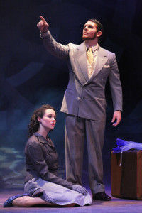 Elise Blann, senior theater major and Andrew Walker, junior theatre major, perform during dress rehearsal for &#8220;Eurydice&#8221; by Sarah Ruhl Tuesday evening in Bruder Theater. The play opened last night and will run through Saturday. Photo courtesy of the theater department.