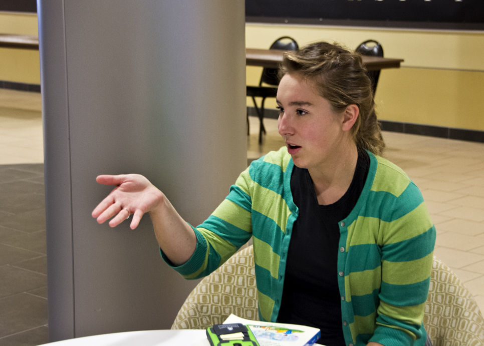 Grayce McAllister, president of the ESU Collegiate Republicans and junior business administration major, speaks about the group and upcoming events last Tuesday in the Memorial Union. The group has just been reinstated as an RSO this year.
