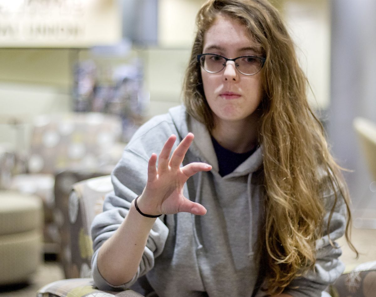 Rhiannon Younger, senior modern languages major, speaks about how the Latin American studies minor is a great addition to a modern language major Tuesday in the Memorial Union. The newly revised minor program will start next Fall.