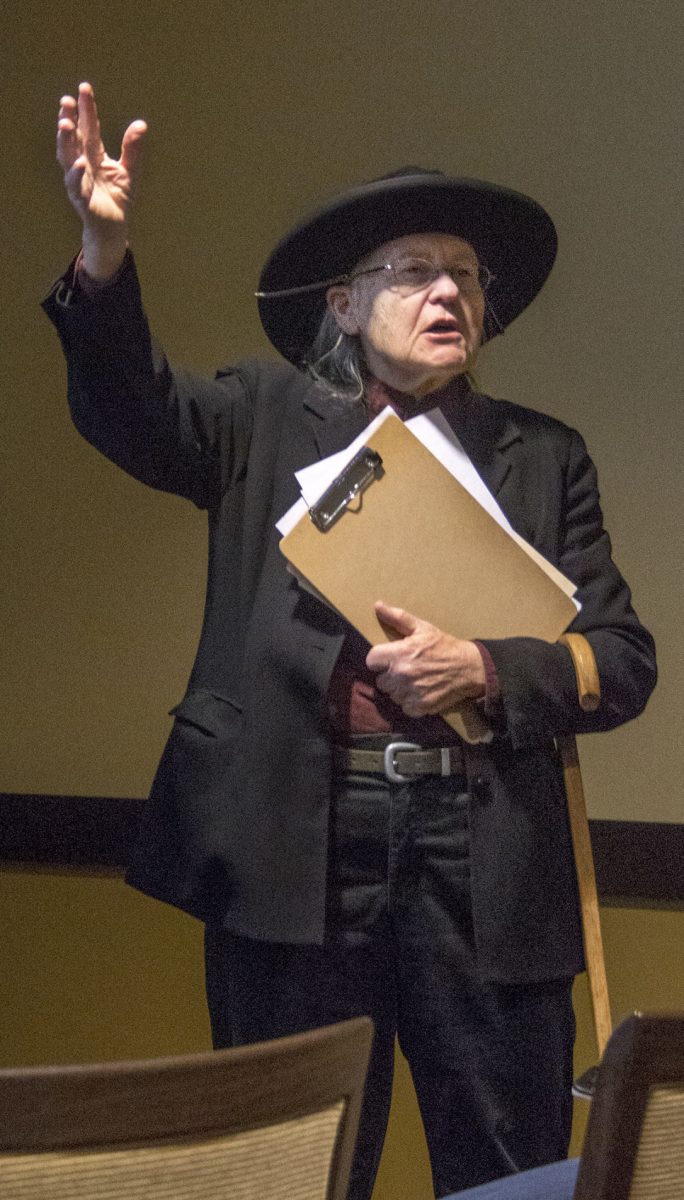 Joyce Thierer, assistant professor of history, speaks about Native Americans during the Indigenous Peoples Discussion on Tuesday in teh Kanza Rooms of the Memorial Union. The discussion focused on awareness and learning about the struggles Native Americans face.