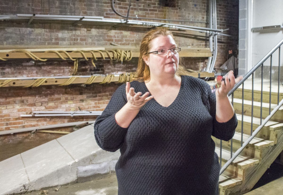 Madeleine Bock, theater manager of Albert Taylor Hall, speaks about the flood damage caused by a burst pipe Friday afternoon in the basement of Albert Taylor Hall. The water break, which flooded five feet of the basement, was found Dec. 28 by Police and Safety.
&#160;