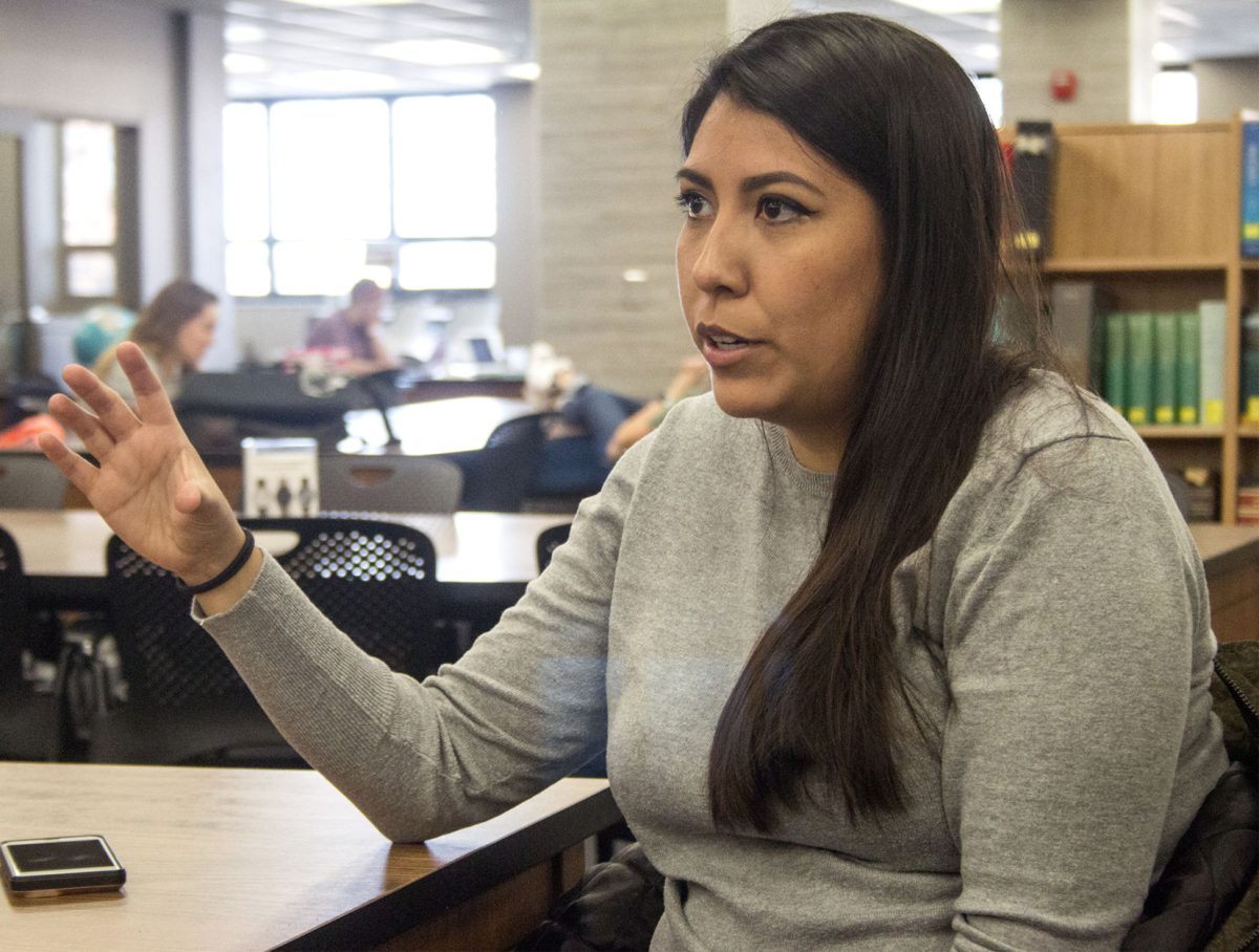 Vanessa Aguilar, secretary for Sigma Delta Pi and graduate English student, talks about the reactivation of the Spanish Honors Fraternity and the funding for a trip to Guatemala Tuesday in the William Allen White Library. The trip for Guatemala needs at least 10 people for it to be approved.