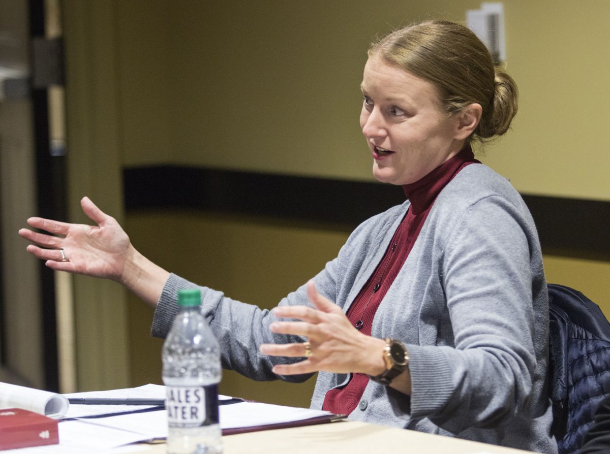 Phyllis Stutzman, panelist for Discussion of Lies and pastor of Emporia Presbyterian Church, discussed how the church looks at lying and what counts as lying. Also among the panelists for the series Poet, Pastor and Philosopher were Kevin Rabas, chair of English, modern languages and journalism, Charles Emmer, associate professor of philosophy, and guest panelist Kelly McEnerney, assistant professor of developmental psychology.