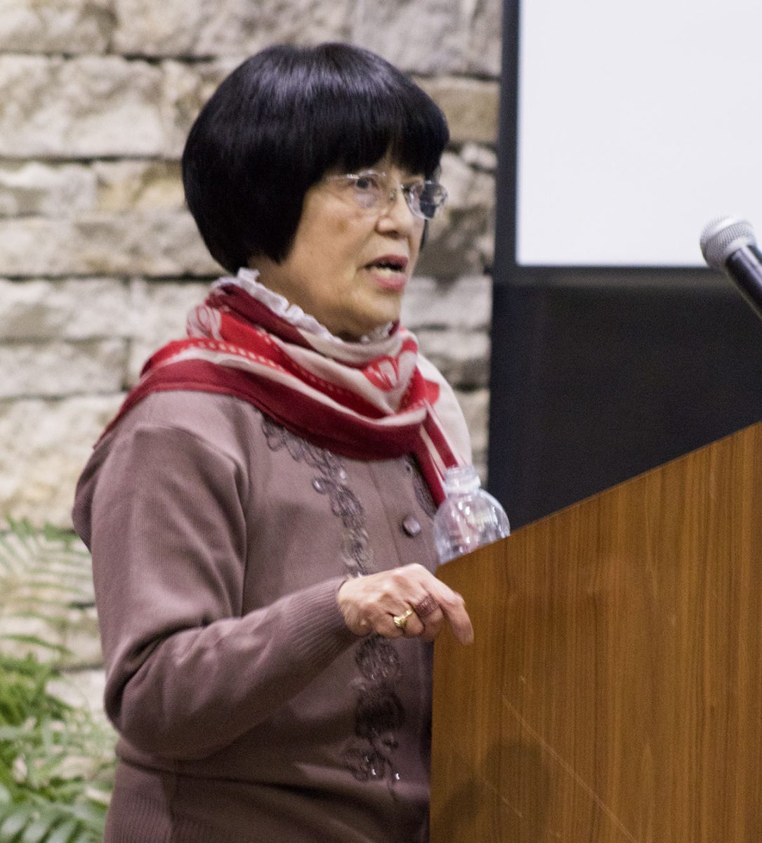 Nang Rives speaks to a group last Thursday in the Sauder Alumni Center as ESU wrapped up Women&#8217;s History Month. Rives spoke about her life under an authoritarian regime in Burma and her experience with the #metoo movement.