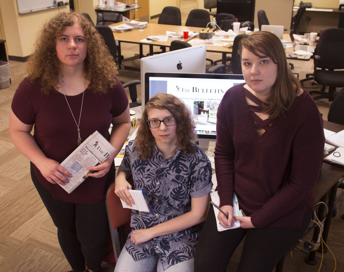 Rayna Karst, editor in chief of The Bulletin and senior English major, Allie Crome, managing editor and junior English education major and Sarah Spoon, opinion editor and junior Spanish and English major recieved an &#8220;Above and Beyond&#8221; award from the Sunshine Coalition for their &#8220;Jane&#8221; coverage. The award will be presented at 2 p.m. tomorrow in the Greek Room in the Memorial Union.