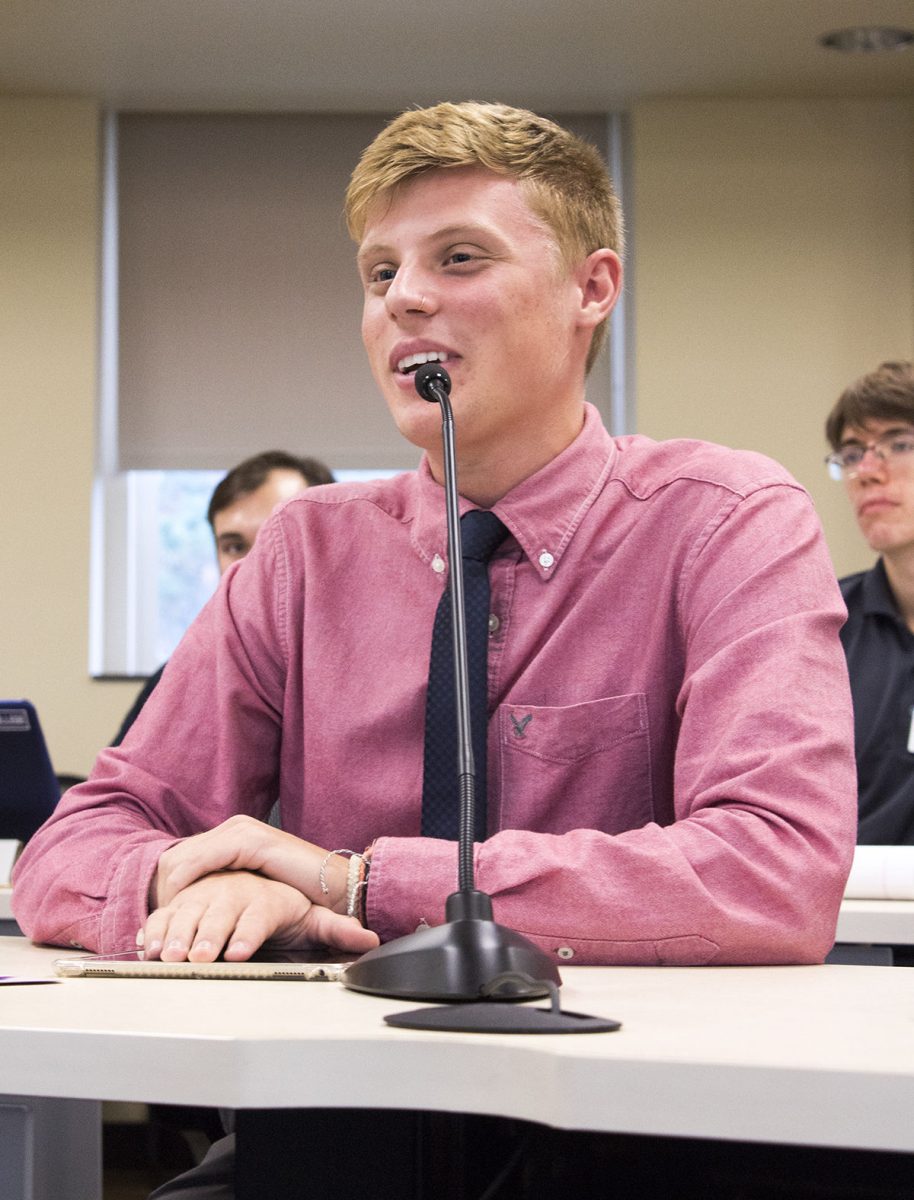 Jacob Miller, junior communications major, is elected as president pro tempore during the Associated Student Government meeting last Thursday in Senate Chambers. ASG also passed 13 bills that recognized registered student organizations.