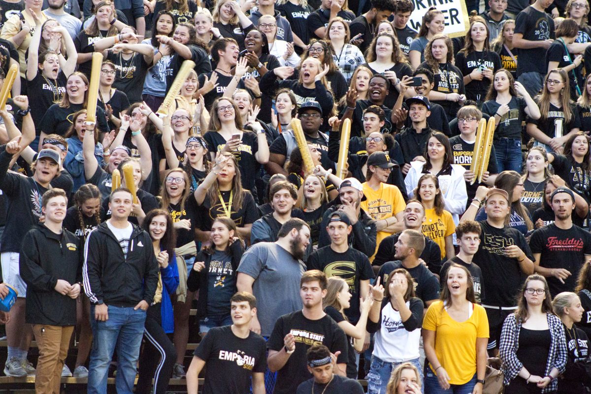 The crowd cheers after the Hornets score a touchdown last Thursday in Welch Stadium. The Hornets will play again on Saturday against Nebraska-Kearney. Photo by: Margaret Mellott