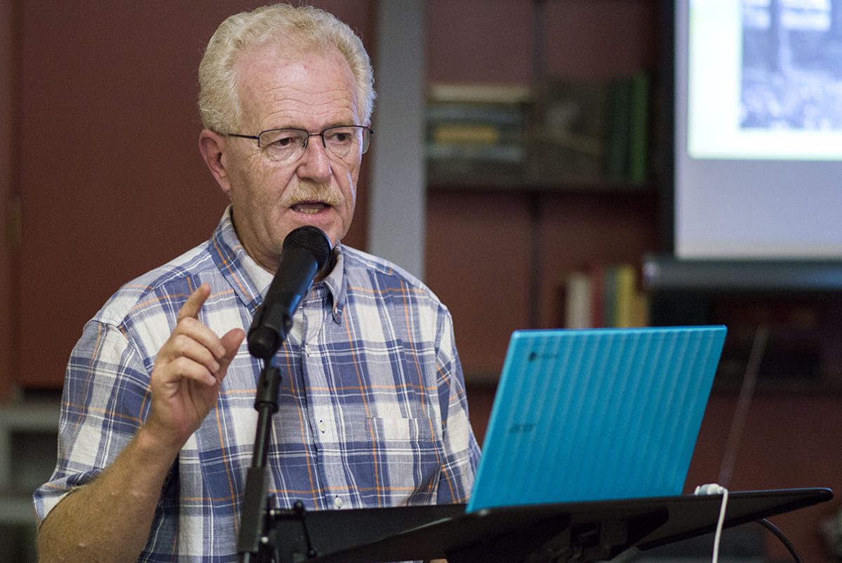 Roger Heineken, local historian, presents about green spaces at ESU. Currently, ESU&#8217;s campus is 234 acres
