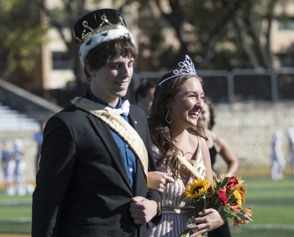 Matt Mahr, senior theater education major, and Selena Martinez, senior nursing major, were announced as this year&#8217;s Homecoming king and queen during halftime of the Homecoming game Saturday at Welch Stadium. The student body votes on the candidates selected by faculty on a review board