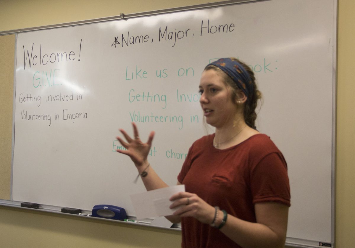 Katie Born, G.I.V.E. leader and junior elementary education major talks about the groups goals during the first meeting of the Spring semester. While G.I.V.E. is geared towards international students, it is open to any students wanting to join.