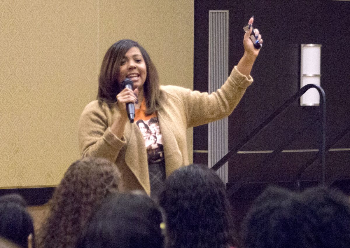 Ashley Gaddy speaks in Webb Hall Tuesday about being unapologetically true to yourself as a woman. Gaddy&#160;was the Women&#8217;s History Month guest speaker at ESU.