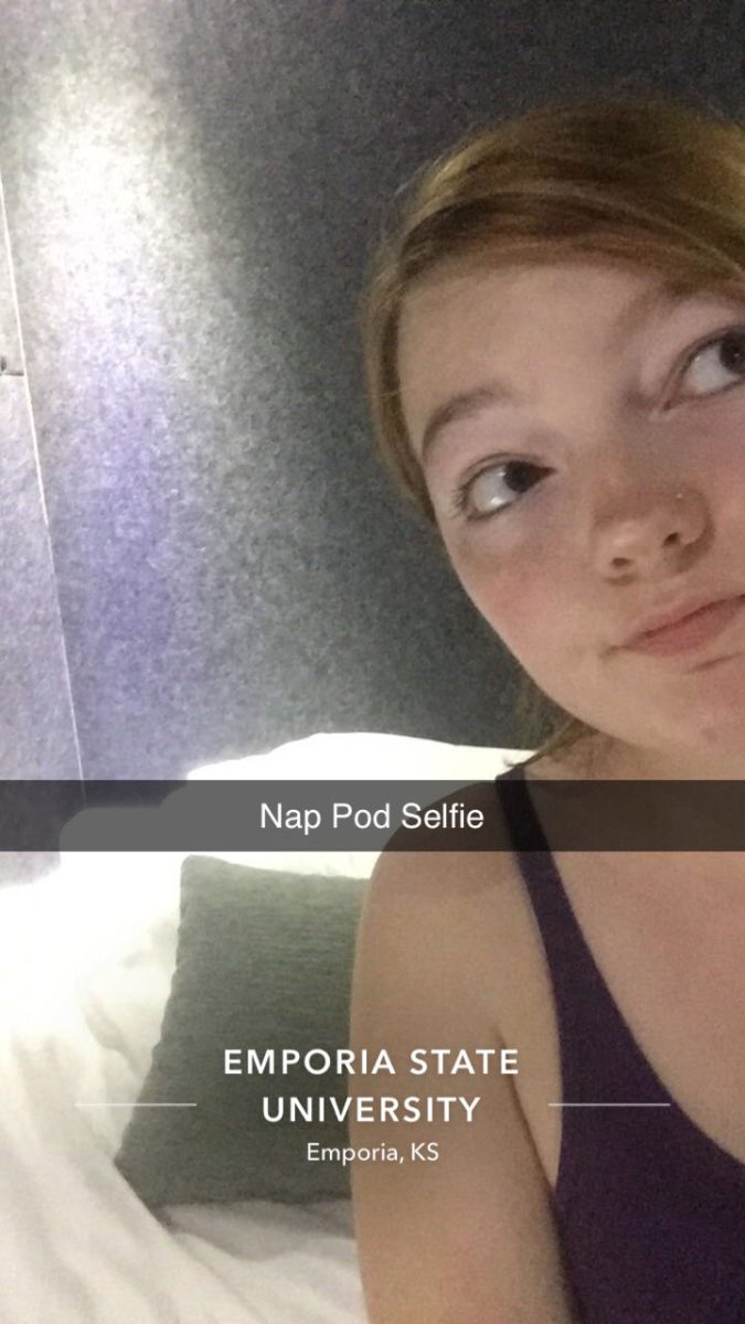 Snapchat selfie from inside the sleep pod.