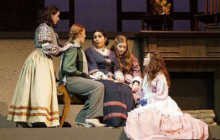 Performers rehearse the Homecoming Musical, &#8220;Little Women&#8221; on Oct. 15. Performance times are October 17-19 at 7:30 PM and October 20 at 2 PM in Karl C. Bruder Theatre in King Hall.