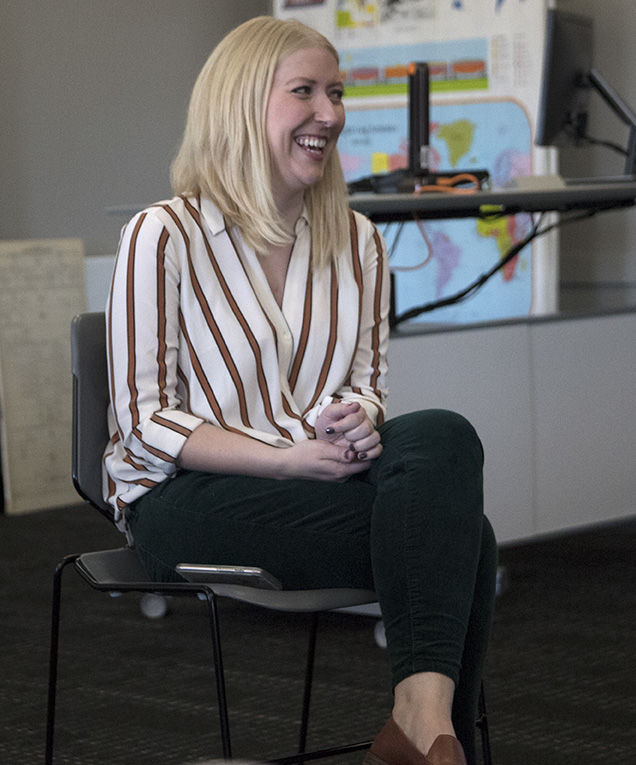 Kelsey Ryan, alumna and previous Bulletin editor, is interviewed about her journalism successes, on Oct. 18. Ryan gave the advice to future journalists to &#8220;go in with eyes wide open, the industry is very quickly changing.&#8221;