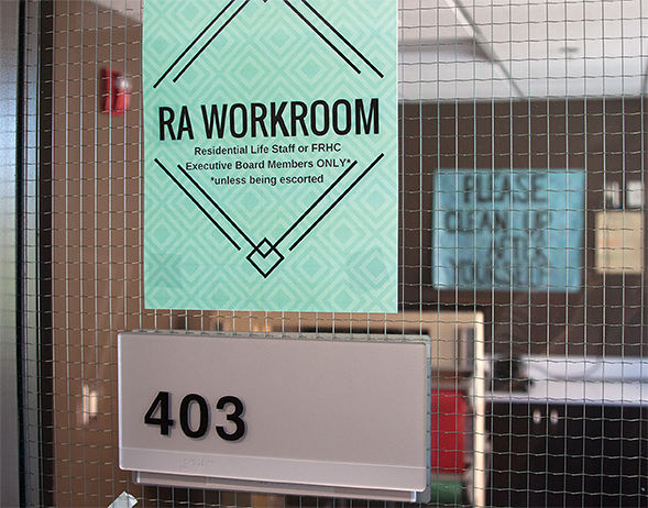 The Resident Assistant&#8217;s office on the fourth floor of Trusler on Oct. 14. The unoccupied floor is where the &#8220;microbial growth&#8221; is, however the RA workroom is still used by the Towers Complex Council. The growth has been removed as of Oct. 16.