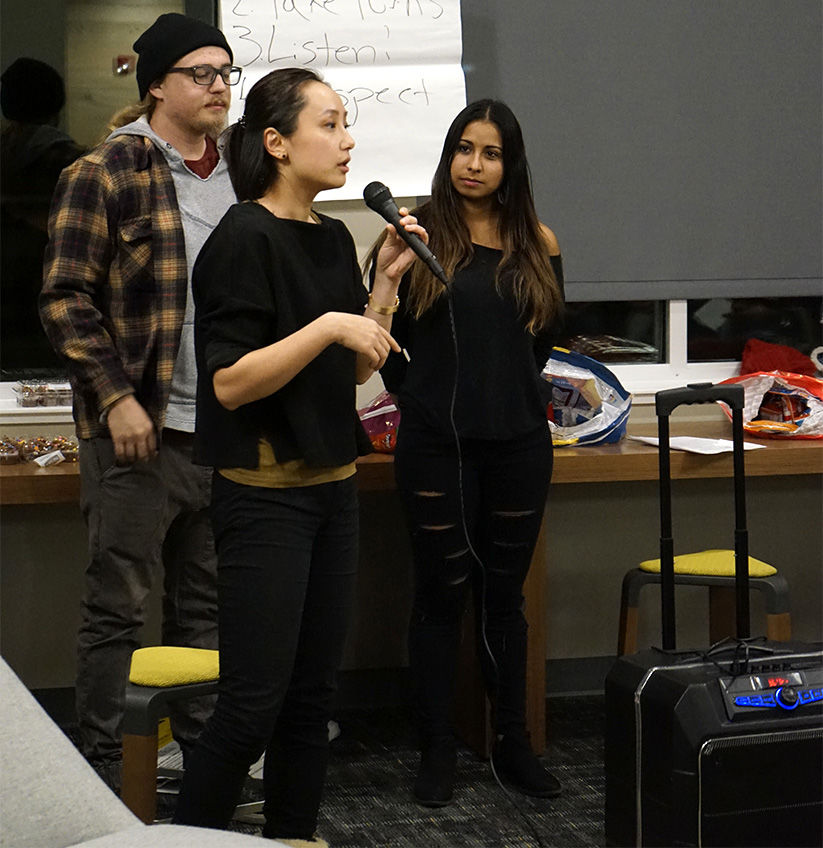 Nana Cai, Assistant director of international education general administration, introduces the Don't be shy, Ask me why program in Schallenkamp on Nov. 14. Students from different countries asked and shared cultural differences during the program.