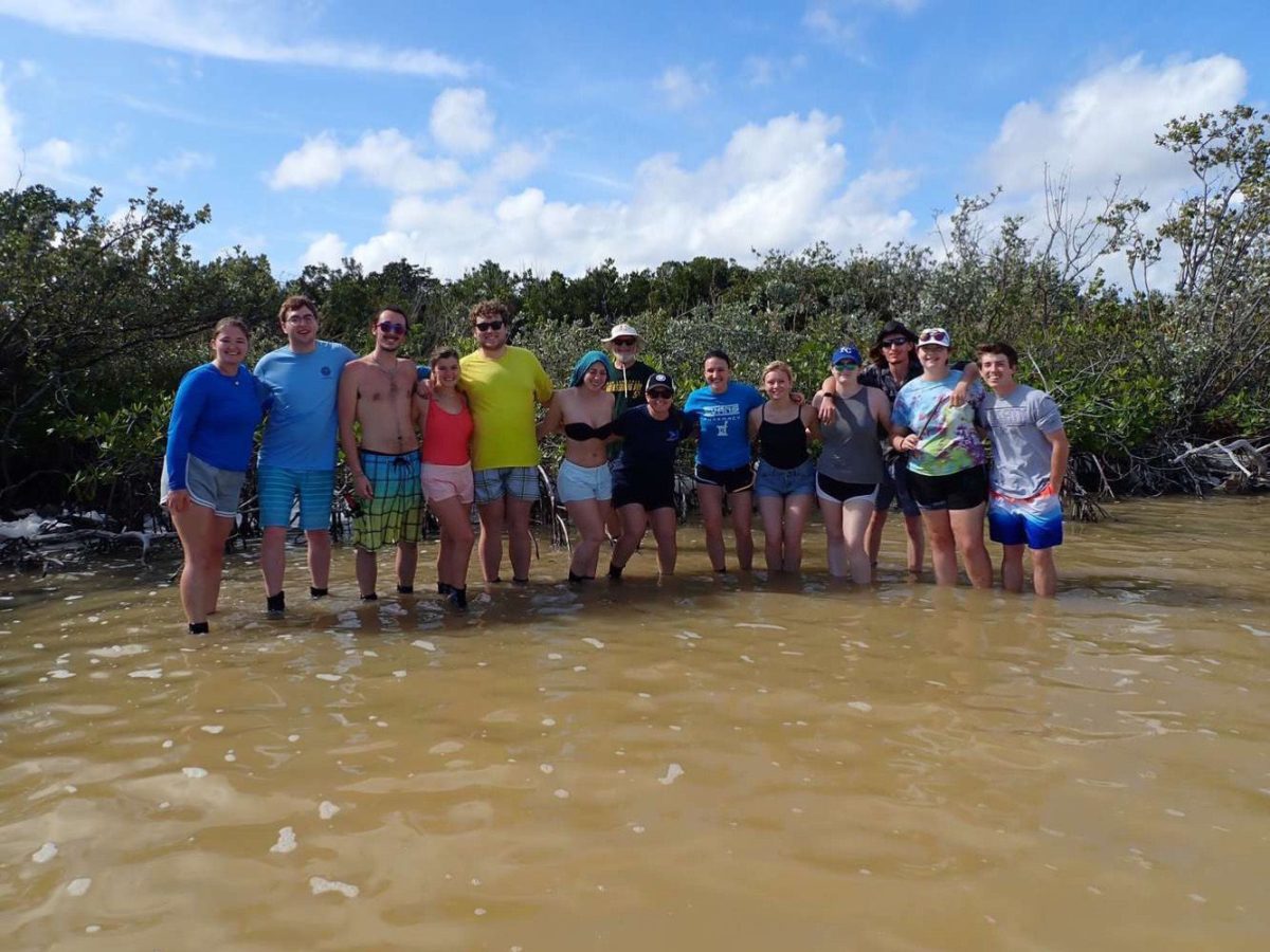 Students of Tropical Field Ecology prepare for field research. Thirteen
students visited San Salvador island in the Bahamas during
winter break. | Photo Courtesy of Calder Klink