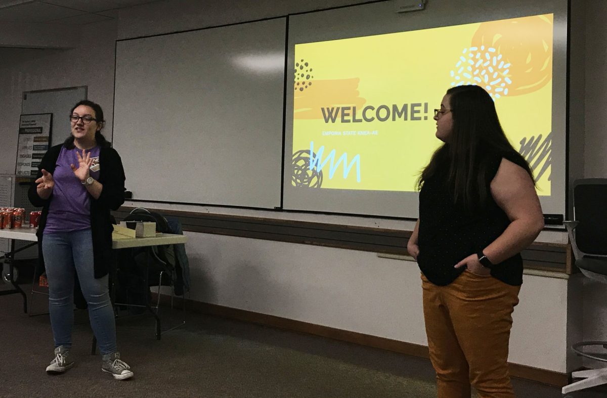 Victoria Yoder, secretary and Hailey Kisner, president of KNEA welcome potential members at their forst informal get together. The RSO was revamped this year after becoming defunct.&#160;