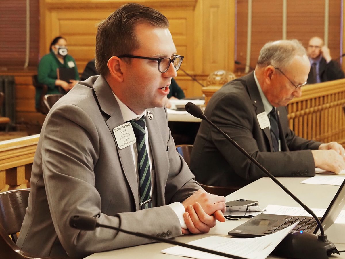 Rep. Brandon Woodard, D-Lenexa, introduces legislation Wednesday during a meeting of the House Federal and State Affairs Committee. His bill would make it illegal to disclose a child's sexual orientation or gender identity.
