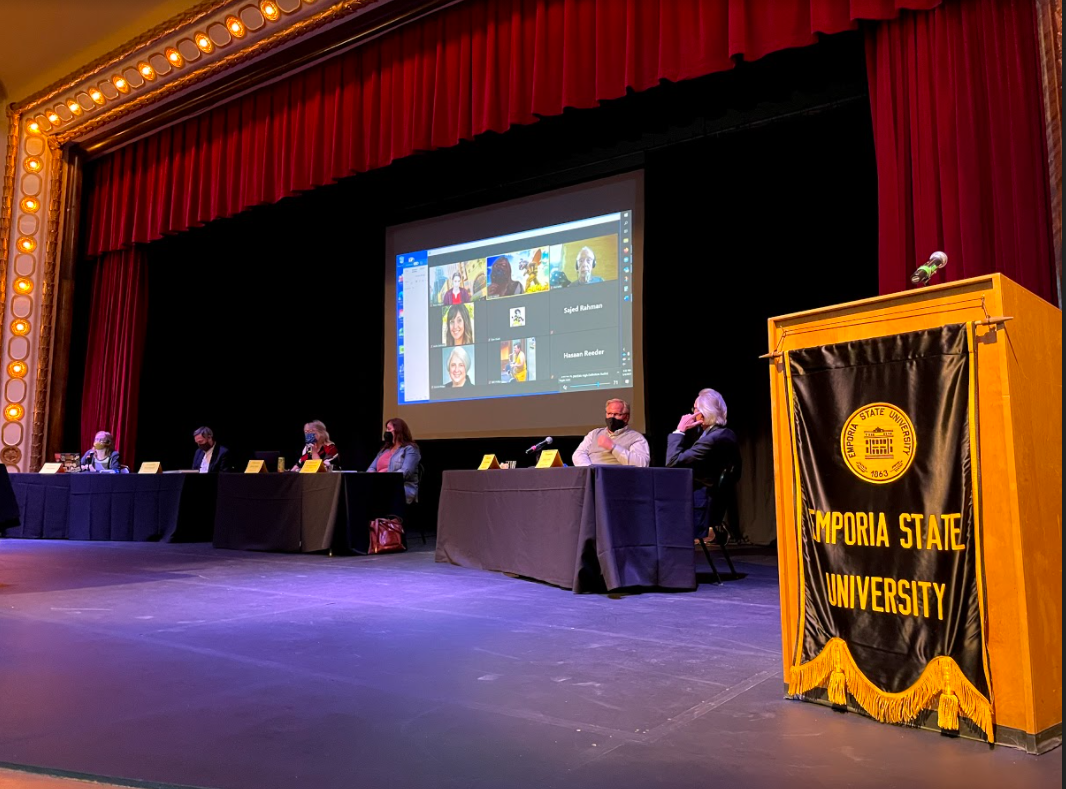 Convening in person for the first time in over a year, members of
the Faculty Senate held the last meeting of the semester in Albert
Taylor Hall. This was Provost David Cordle&#8217;s (Right) last Faculty
Senate Meeting.
