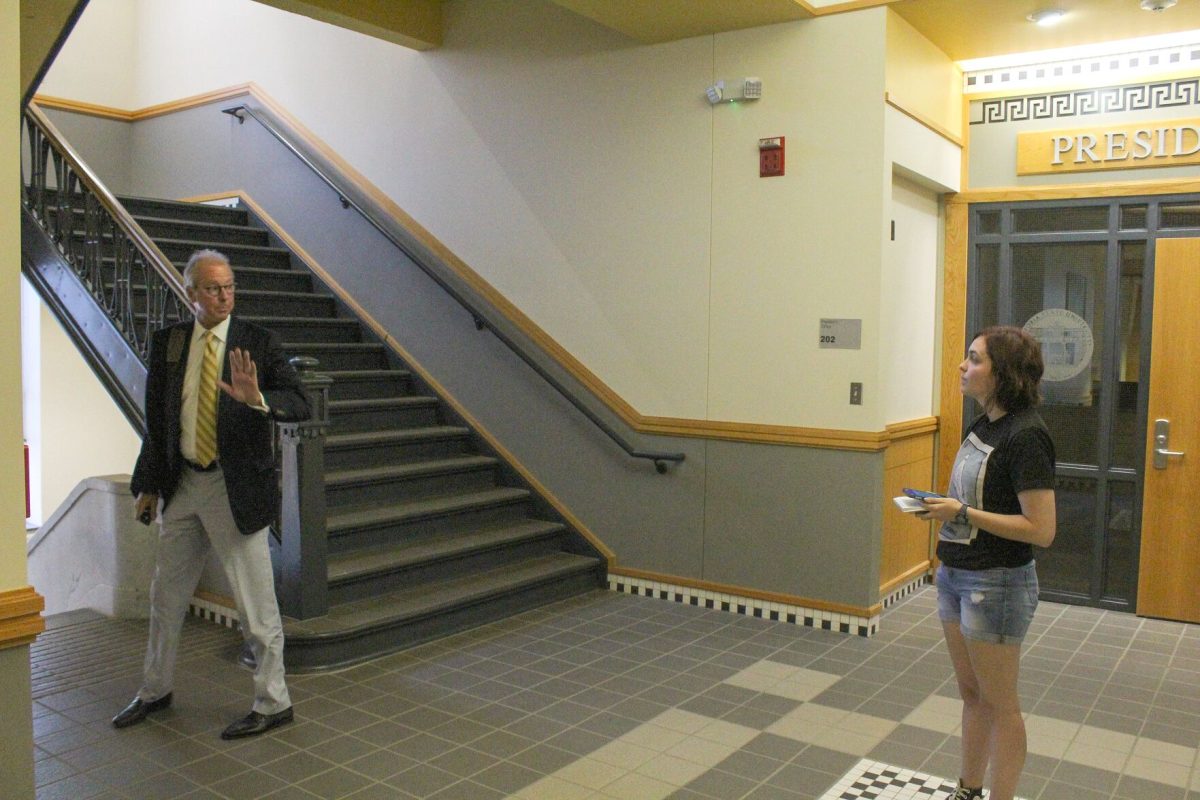 President Ken Hush declines an interview with&#160;The Bulletin Sept. 7 outside his office on the second floor of Plumb Hall.