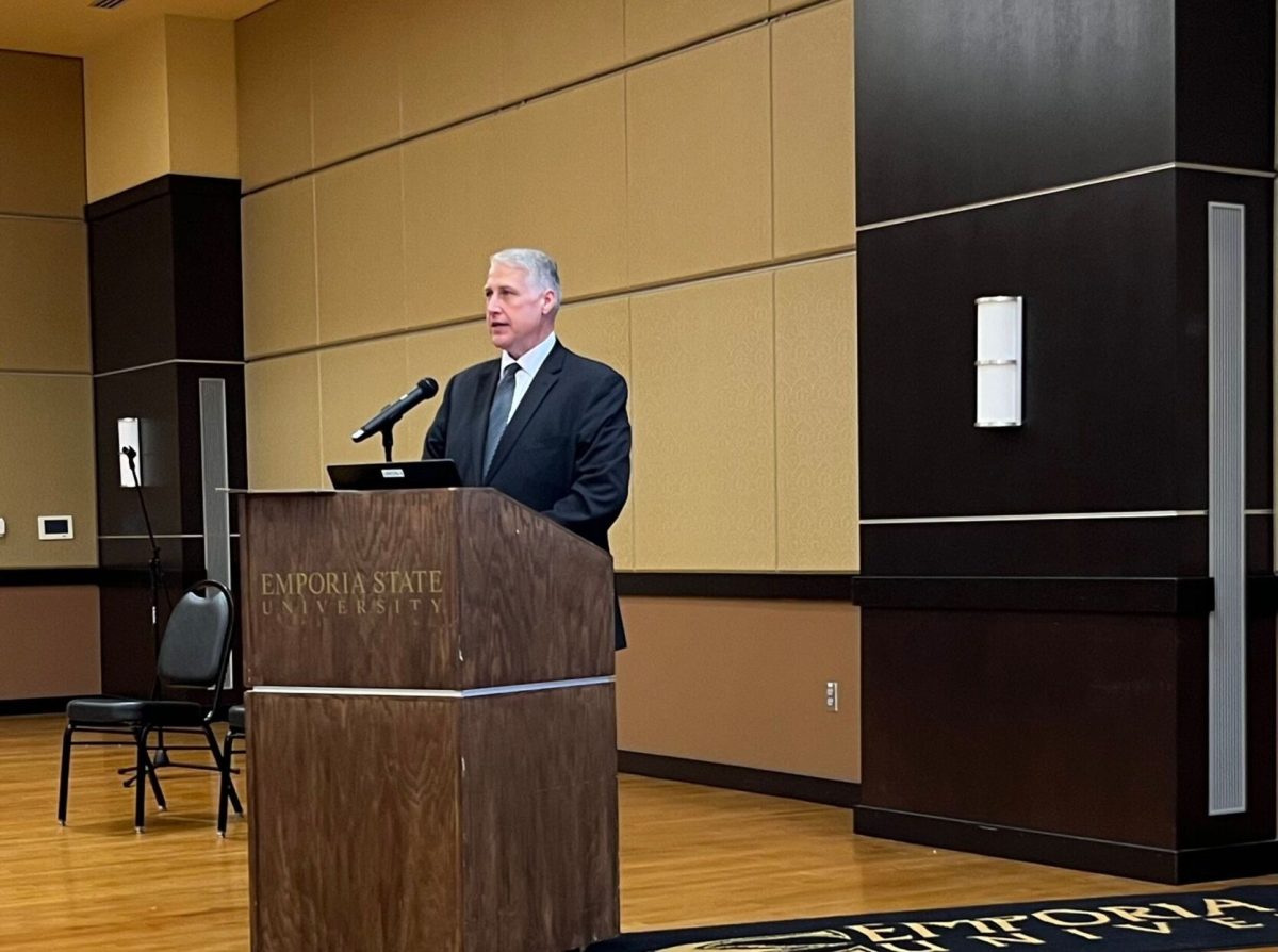 Greg Haddock, the second candidate for Emporia State's open provost position, addresses the campus during an forum Nov. 10 in Webb Hall.