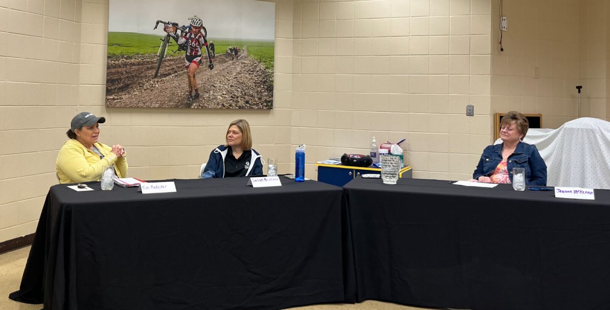 Left to right: Kim Redeker, owner of The Sweet Granada, Susan Brinkman, owner of Bourbon Cowboy, and Jeanine McKenna, the president and CEO of the Emporia Area Chamber of Commerce, discuss the challenges and successes of being women business owners.