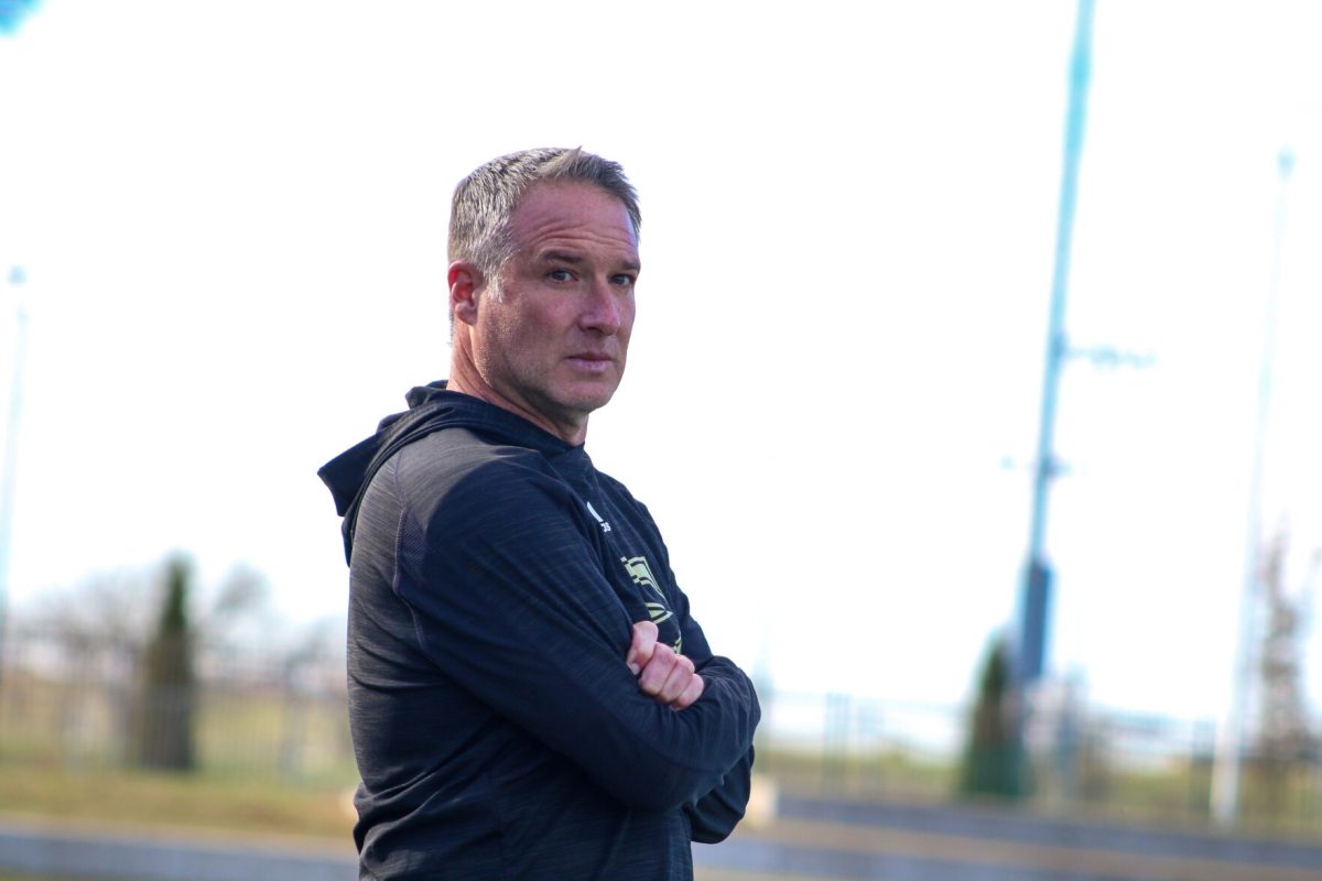 Emporia State Womens Soccer head coach Brain Sailer watching the action unfold during the MIAA conference semifinals matchup against Washburn at Stryker Sports Complex in Wichita, KS. The Hornets defeated the Ichabods 3-2.