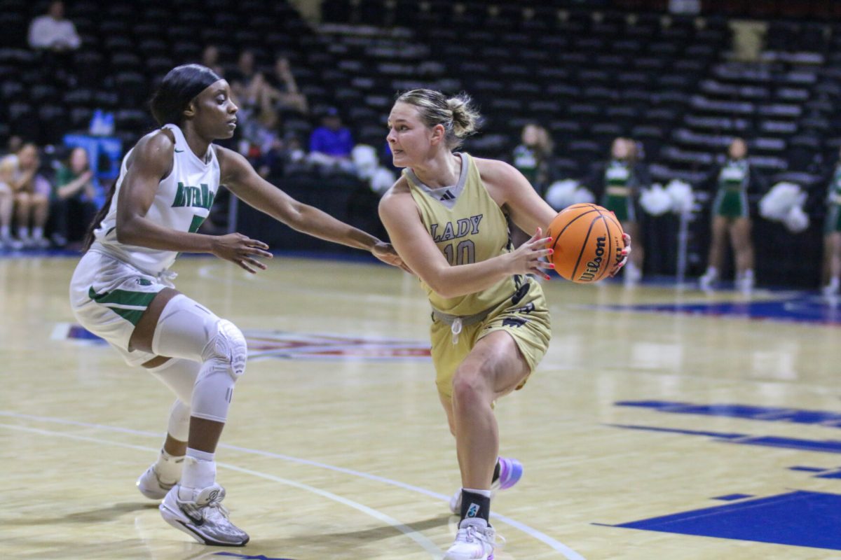 Katie Horya defends the ball in the second half of play against Northeastern State.&#160;