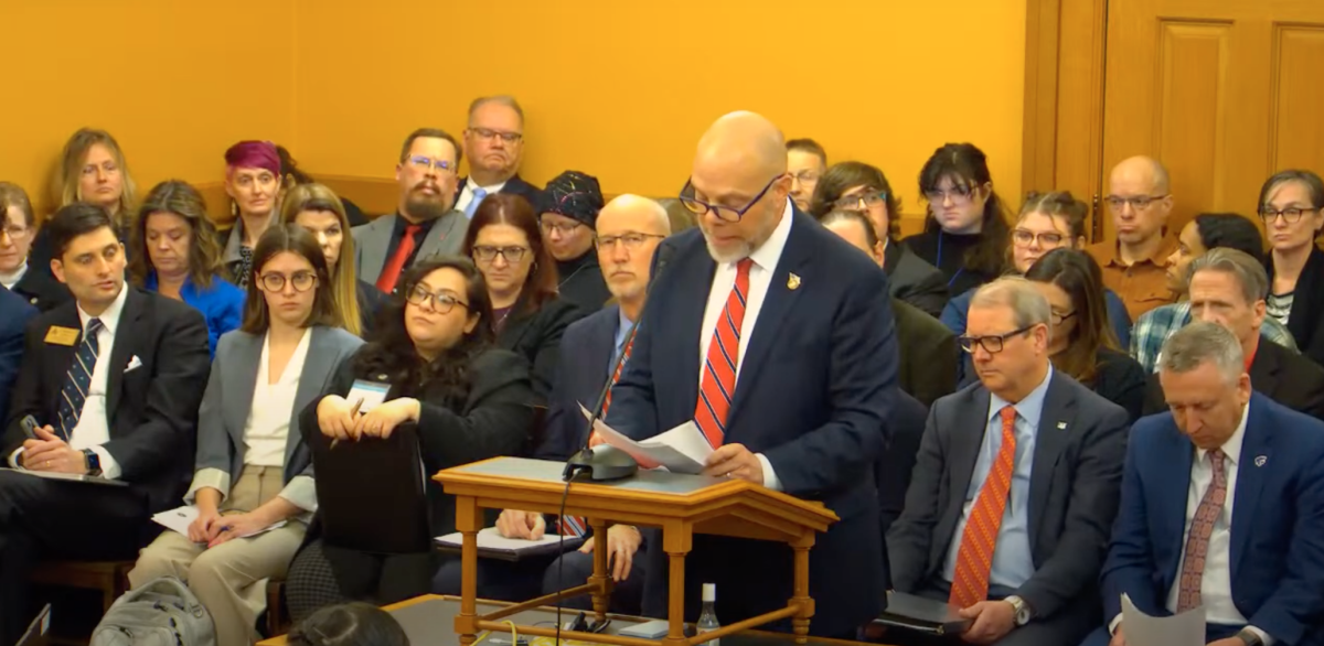 Emporia State General Counsel Steven Lovett gives testimony on HB 2348 during a House Committee on the Judiciary meeting on Feb. 11