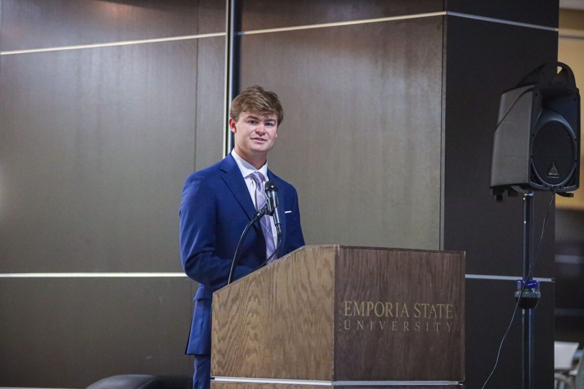 Joel Franz addresses students in attendance at the presidential debate outside the CSI.