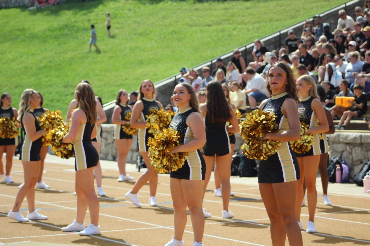 The Stingers Dance Team on the sidelines at the Sept. 27 Family Day matchup against Pittsburg State. 
