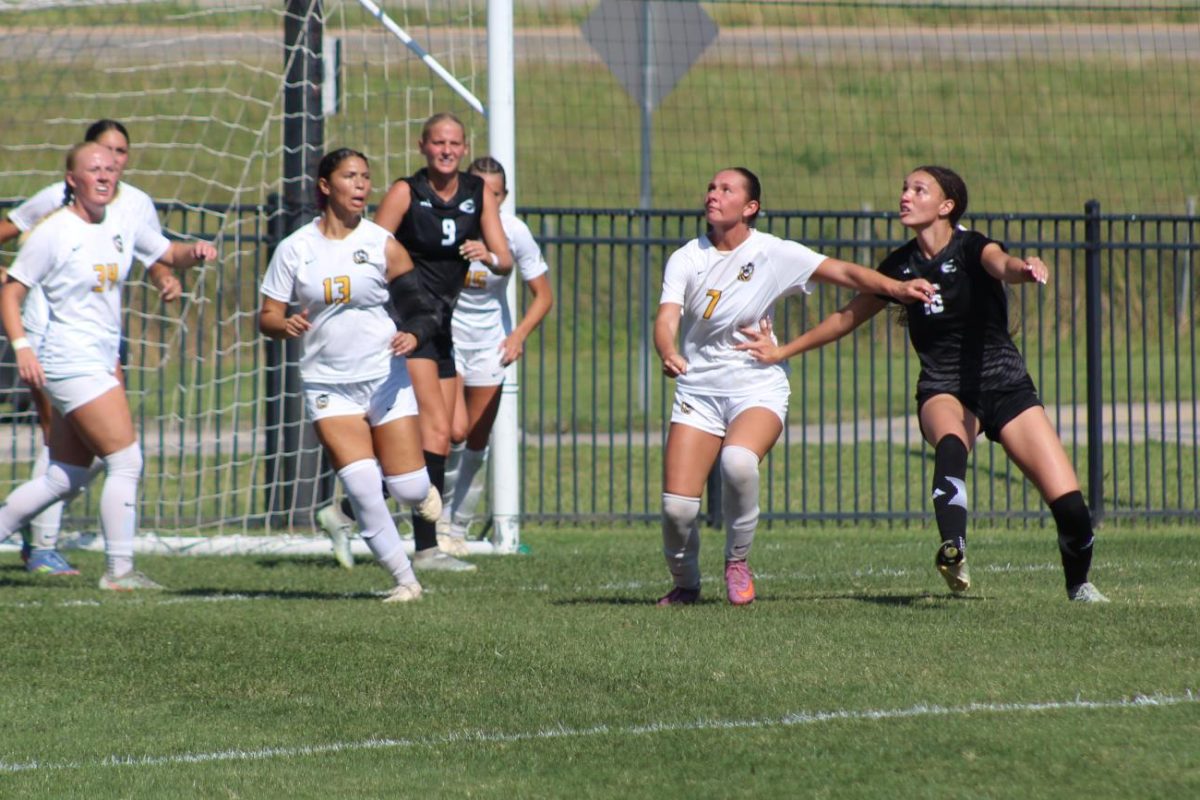 Freshman defender Morgan Davis vies for the ball with Fort Hays at home on Oct. 5. 