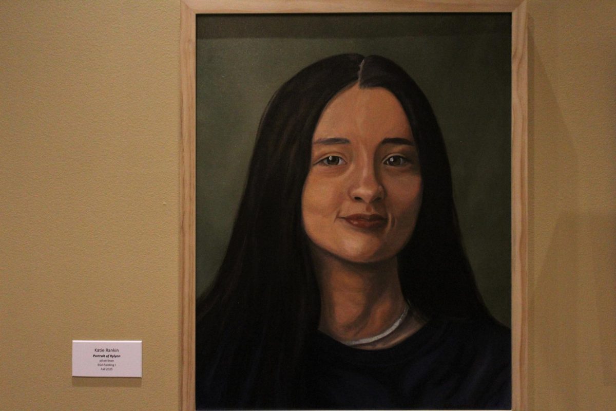 Katie Rankin, a student in Derek Wilkinson's Painting I course, used the oil painting style on linen to complete a portrait of Emporia High School student Rylynn Rues. 
